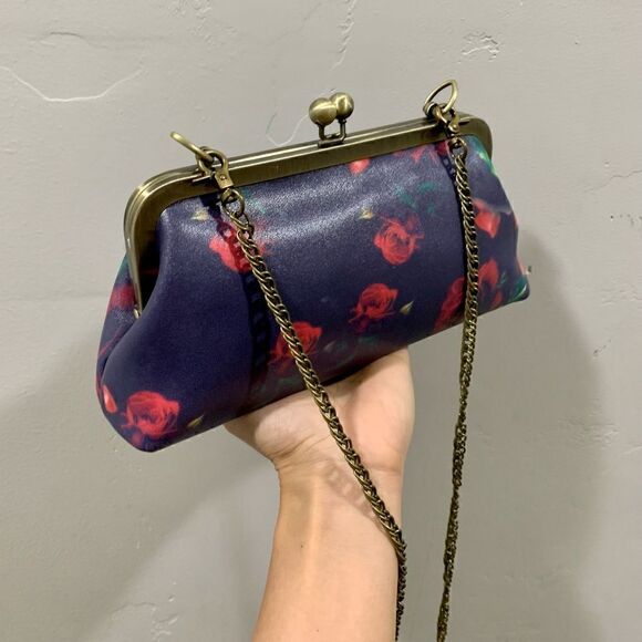 Handmade Genuine Leather Rose Printed Clutch/Shoulder Bag/Crossbody/Evening Bag - Picture 2 of 16